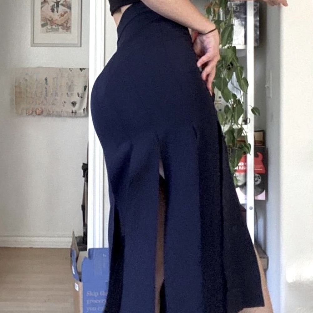 Zara Trendy, Funky, Frayed, Satiny, Dark Blue Strips Midi skirt🔥🔥🔥